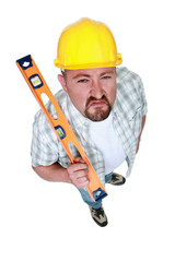 A angry handyman with a level.