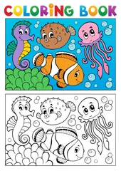 Cercles muraux Bricolage Livre de coloriage avec des animaux marins 4