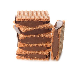 Chocolate waffles isolated on white background