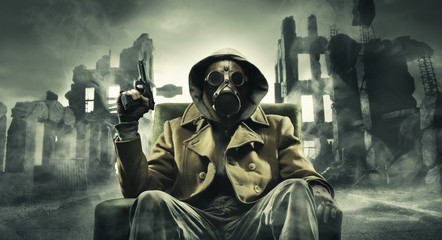Post apocalyptic survivor in gas mask
