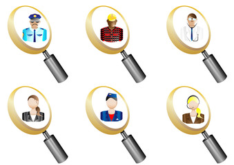 People Avatars magnifying glass icons set vector illustration