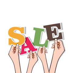 Sale text in hand stock vector