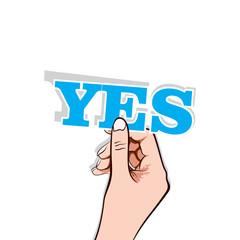 Yes word  in hand stock vector