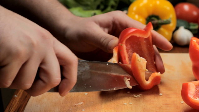 Cutting peppers - tracking shot