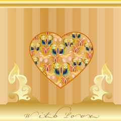 golden greeting card with love icon