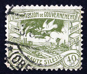 Postage stamp GDR 1920 Dove Flying over Silesian Terrain