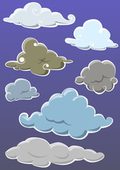 set of cloud hand draw isolated on blue