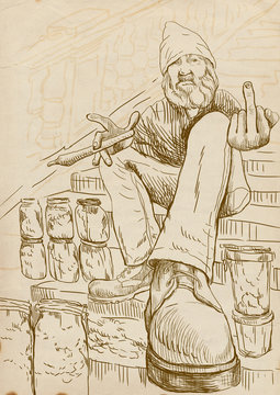 Dude selling marijuana on the stairs / Hand drawing