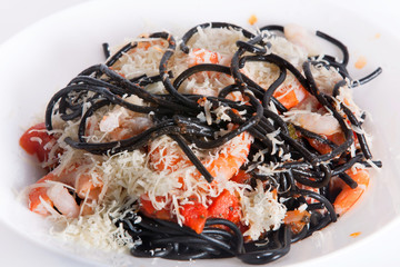 Black cuttlefish spaghetti with tomato sauce