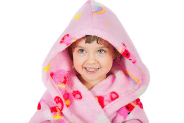Small girl portrait in bathrobe