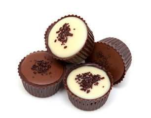 chocolate candies over white