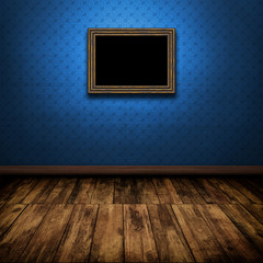 Dark vintage room with wooden floor and old frame on the wall