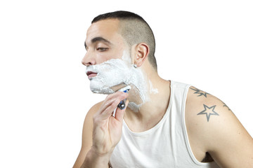 young man shaving