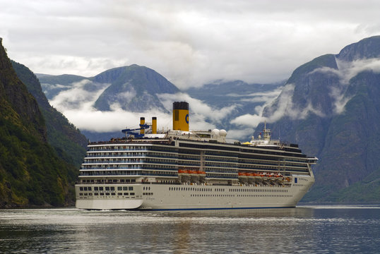 Cruise ship in the fjord at Flaam village