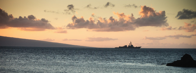 Us Navy Ship at Sunset