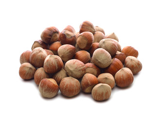 Hazelnuts isolated on white background
