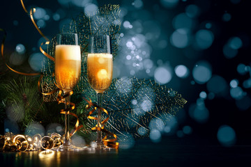 Fototapeta na wymiar Glasses of champagne at new year party