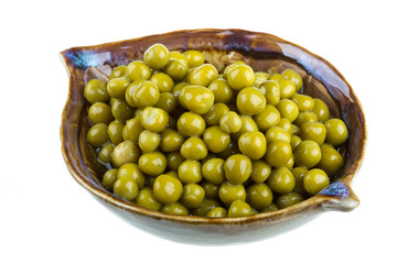 green peas, in a bowl, isolated, white background