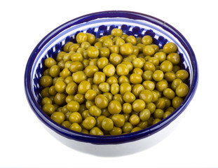 green peas, in a bowl, isolated, white background