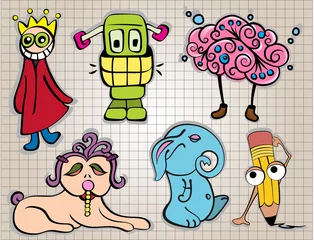 Papier Peint photo Lavable Robots 6 jolies créatures colorées pour les enfants