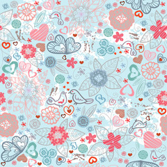 Valentines-day pattern with hearts and flowers