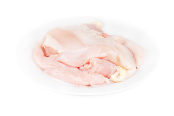 chicken meat sliced in  plate isolated  on  white background