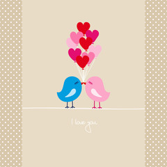 Two Birds Kissing Heart Balloons Retro