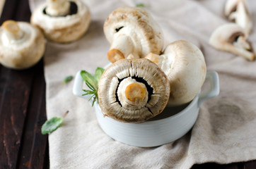 Mushrooms in the white bowl