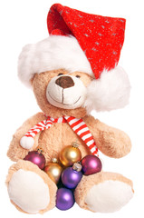 Teddy Bear with Santa Hat and Christmas Decoration