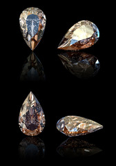 Jewelry gems on black background. Pear.