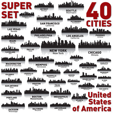 Incredible city skyline set. United States of America.