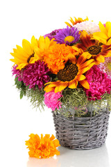 Beautiful bouquet of bright flowers isolated on white