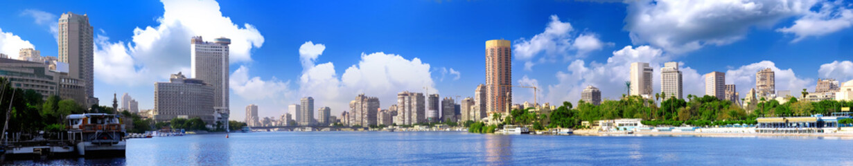 Panorama on Cairo, seafront of Nile River. - obrazy, fototapety, plakaty