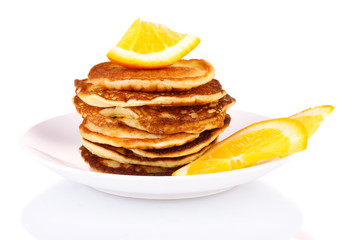 delicious sweet pancakes isolated on white