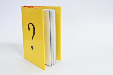 Book with a question mark on white background