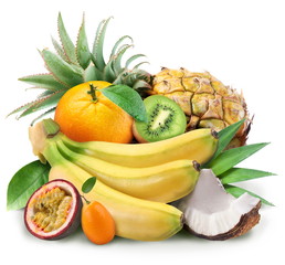 Exotic fruits on a white background.