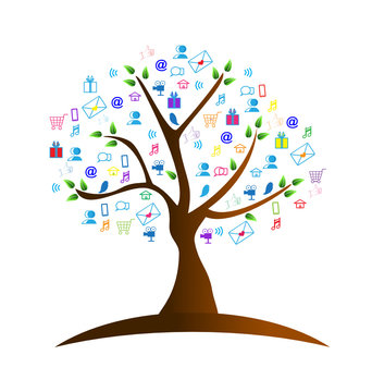 Tree and symbols networking logo