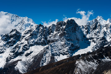 Mountain ridge scene viewed from Renjo pass in Himalayas