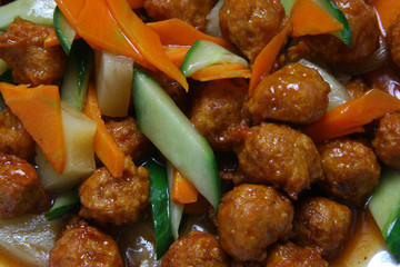 Chinese chicken meat balls in sweet and sour sauce
