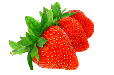 Three fresh strawberries. Isolated