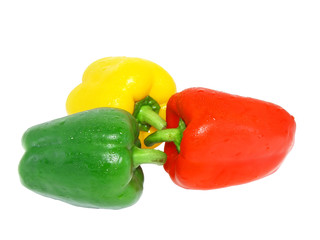 Three  sweet peppers. Isolated