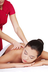 Obraz na płótnie Canvas Pretty woman relaxing being massaged