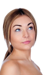 Portrait of beautiful female model looking up