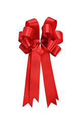 Beautiful red satin ribbon on white background