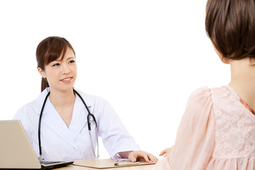 Beautiful young hospital staff on white background