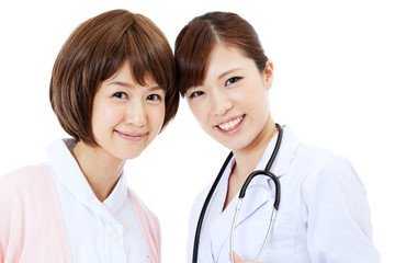 Beautiful young hospital staff on white background