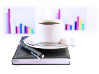 Coffee cup, standing on the organizer. Isolated