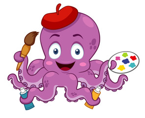 illustration of Cartoon Artist octopus
