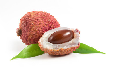 Lychees with leafs