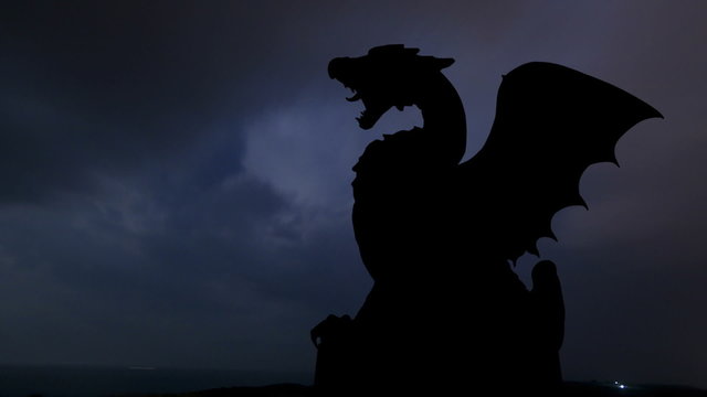 Slovenia Dragon bridge and monument storm
